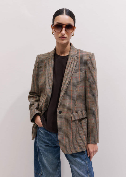 ME+EM Clothing Brown Check Sharp Shoulder Blazer