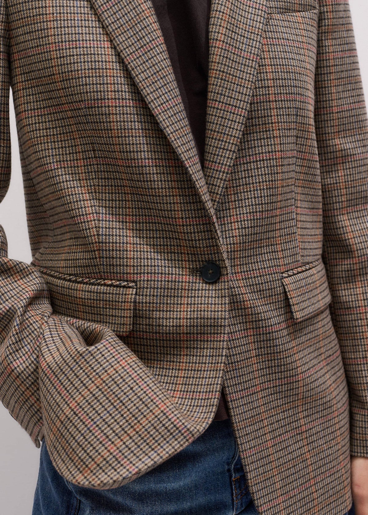 ME+EM Clothing Brown Check Sharp Shoulder Blazer