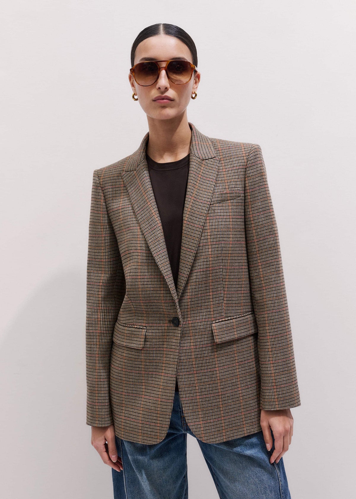 ME+EM Clothing Brown Check Sharp Shoulder Blazer