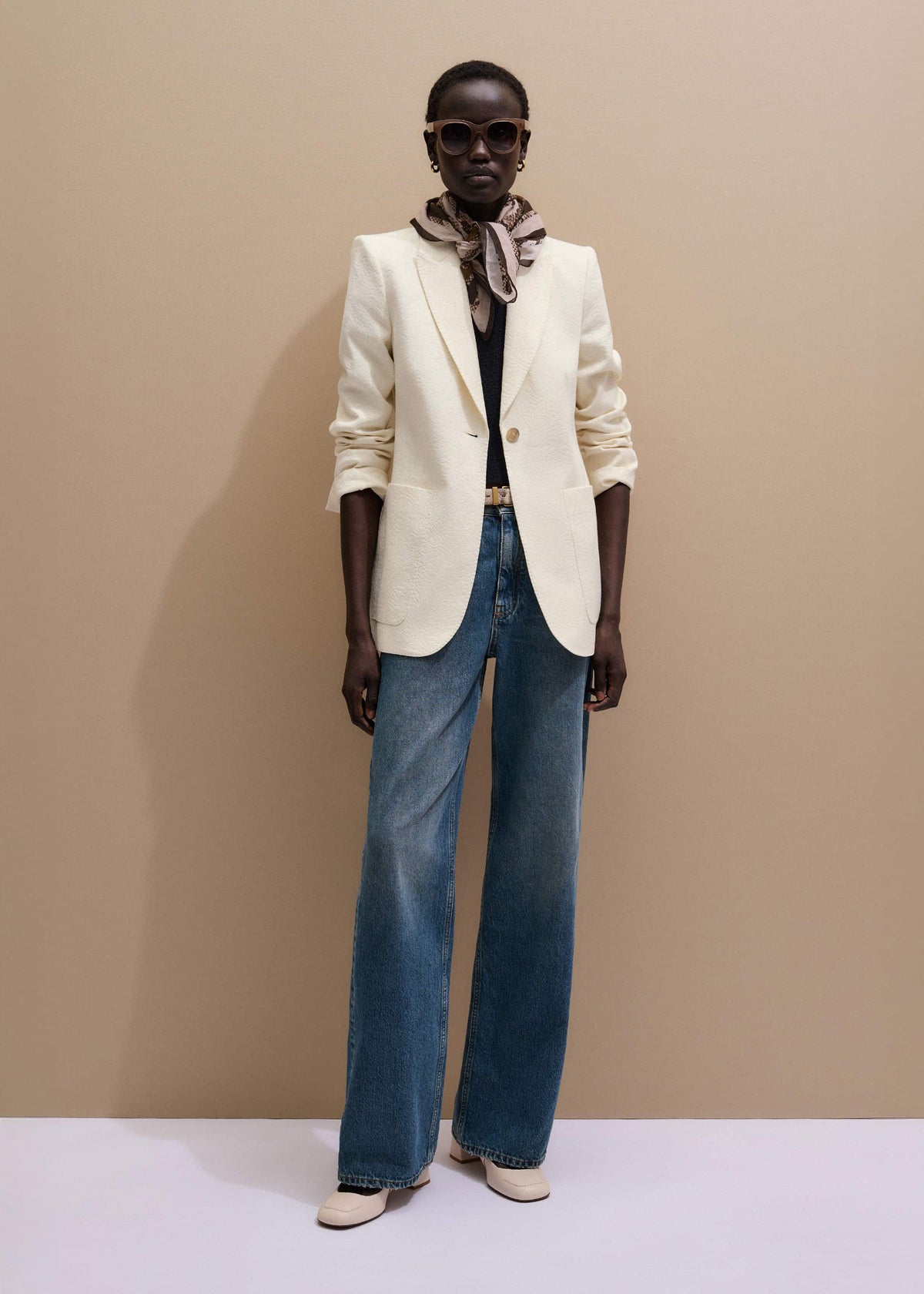 ME+EM Clothing Ivory Luxe Jacquard Sharp Shoulder Blazer