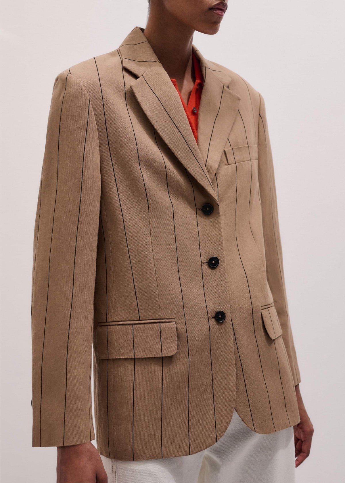 ME+EM Clothing Tan Icon Intelligently Oversized Pinstripe Blazer