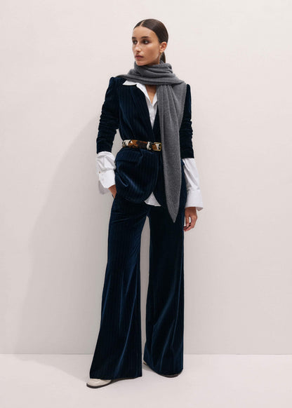 ME+EM Clothing Navy Pinstripe Velvet Sharp Shoulder Blazer