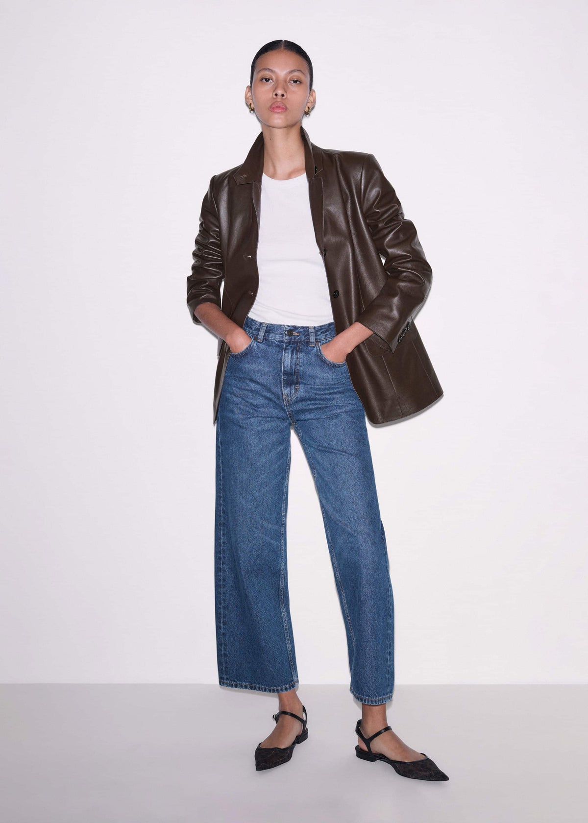 ME+EM Clothing Brown Leather Luxe Relaxed Boyfriend Blazer