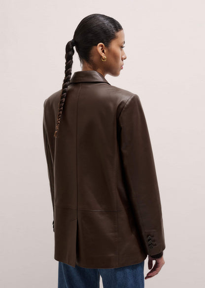 ME+EM Clothing Brown Leather Luxe Relaxed Boyfriend Blazer