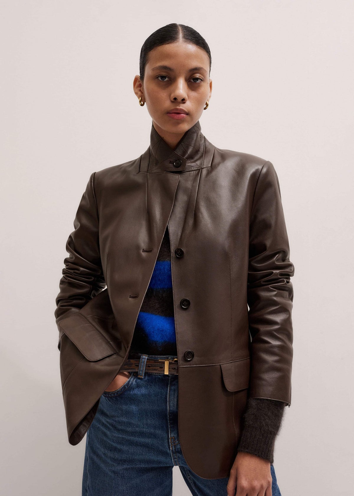 ME+EM Clothing Brown Leather Luxe Relaxed Boyfriend Blazer