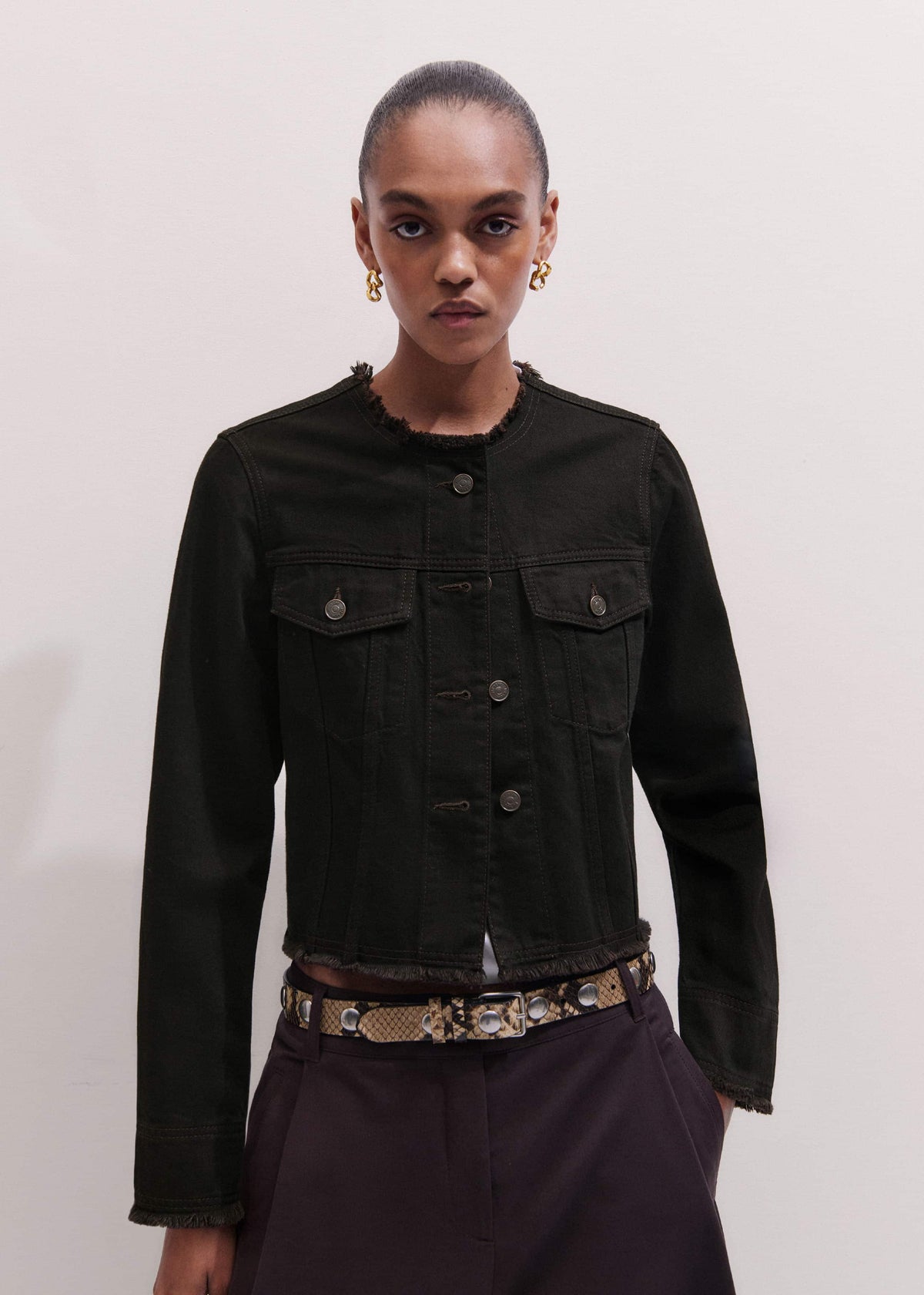 ME+EM Clothing Black Collarless Fray Jacket