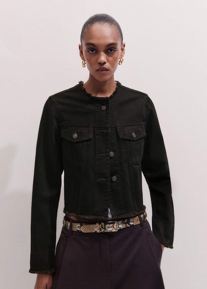 ME+EM Clothing Black Collarless Fray Jacket