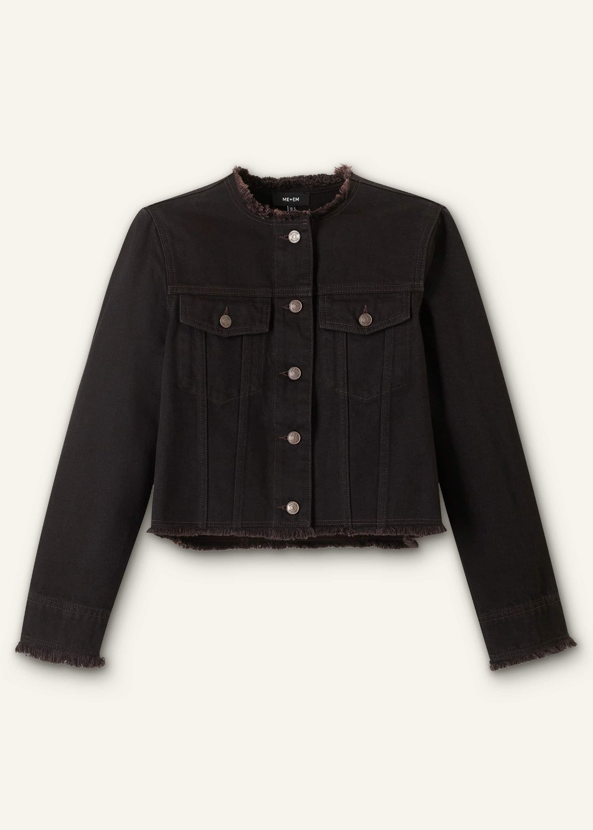 ME+EM Clothing Black Collarless Fray Jacket