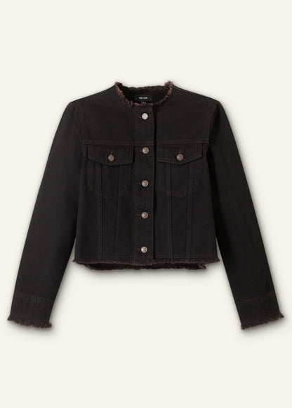 ME+EM Clothing Black Collarless Fray Jacket