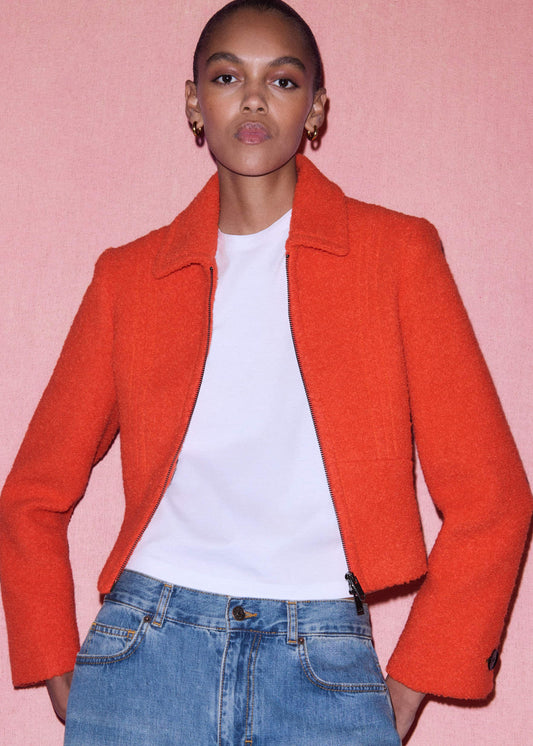 ME+EM Clothing Orange Cropped Bouclé Jacket