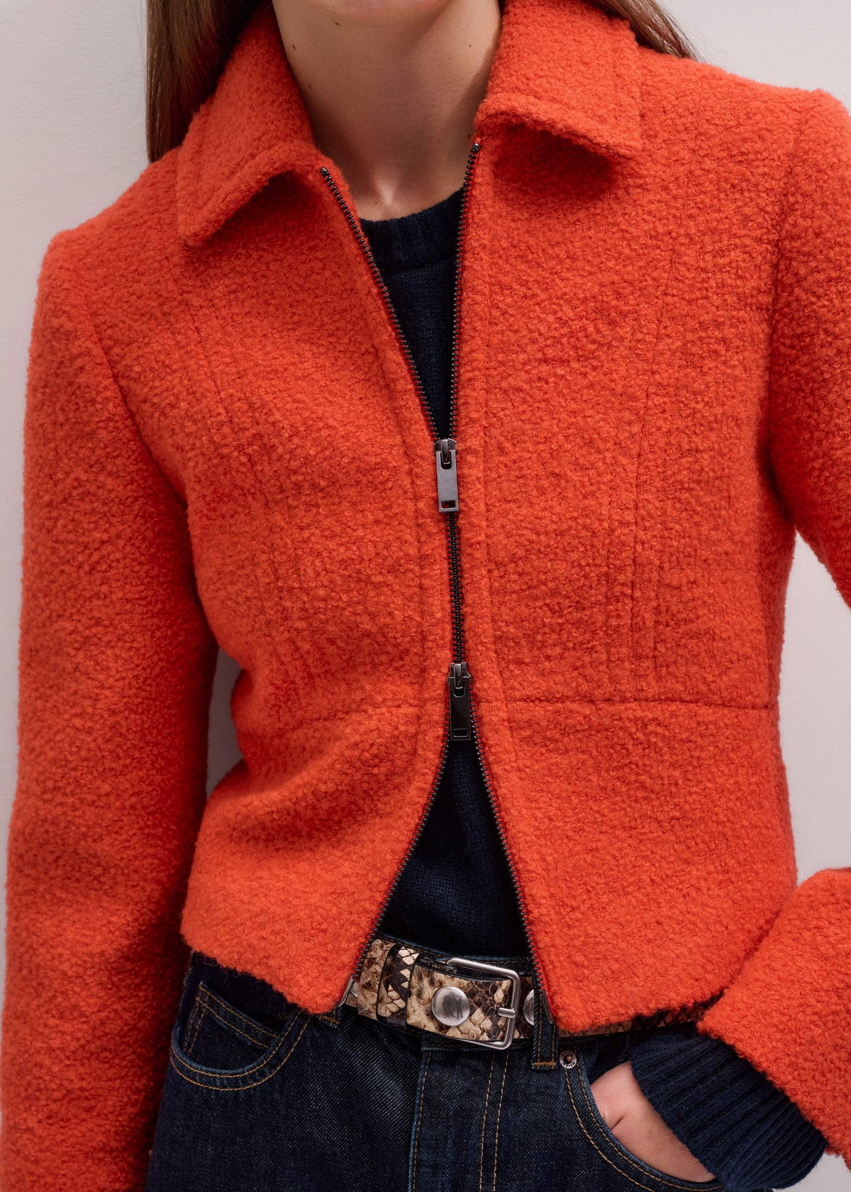ME+EM Clothing Orange Cropped Bouclé Jacket