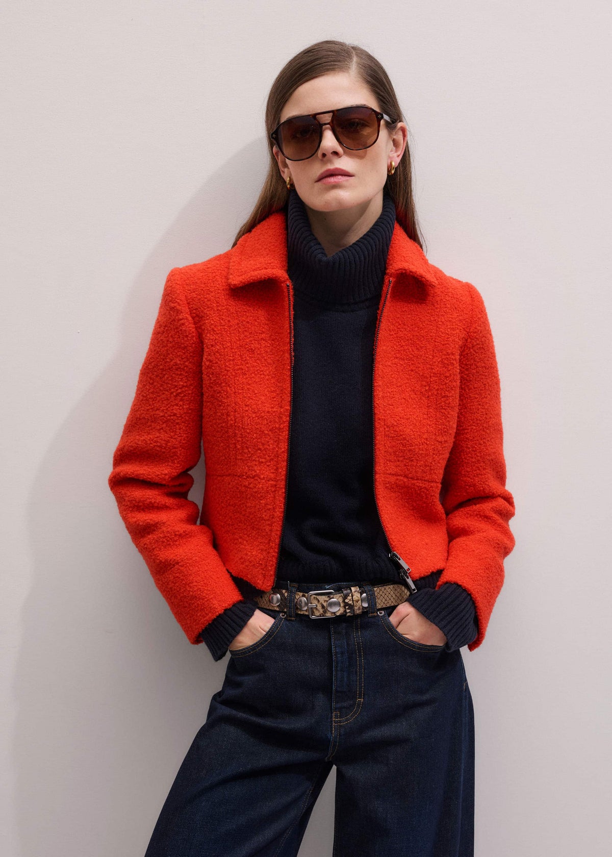 ME+EM Clothing Orange Cropped Bouclé Jacket