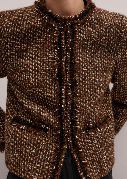 ME+EM Clothing Brown Slim Tweed Fringed Jacket