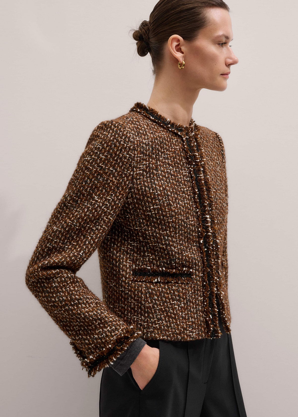 ME+EM Clothing Brown Slim Tweed Fringed Jacket