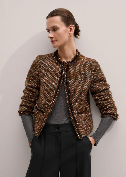 ME+EM Clothing Brown Slim Tweed Fringed Jacket