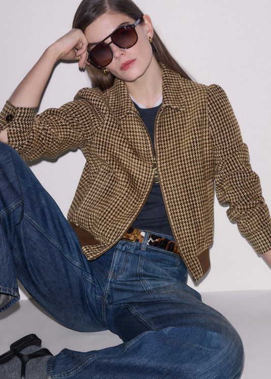 ME+EM Clothing Brown Super Soft Houndstooth Bomber Jacket