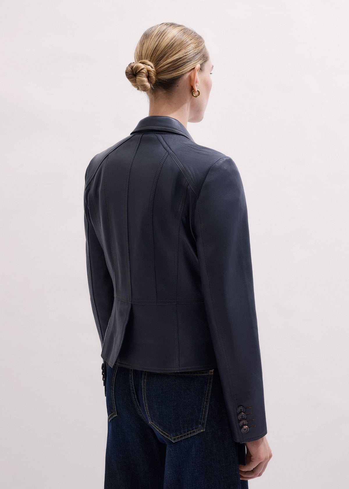 ME+EM Clothing Navy Leather Luxe Short Fitted Blazer