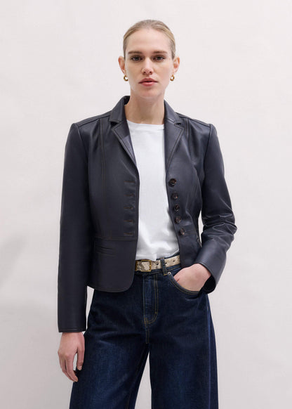 ME+EM Clothing Navy Leather Luxe Short Fitted Blazer