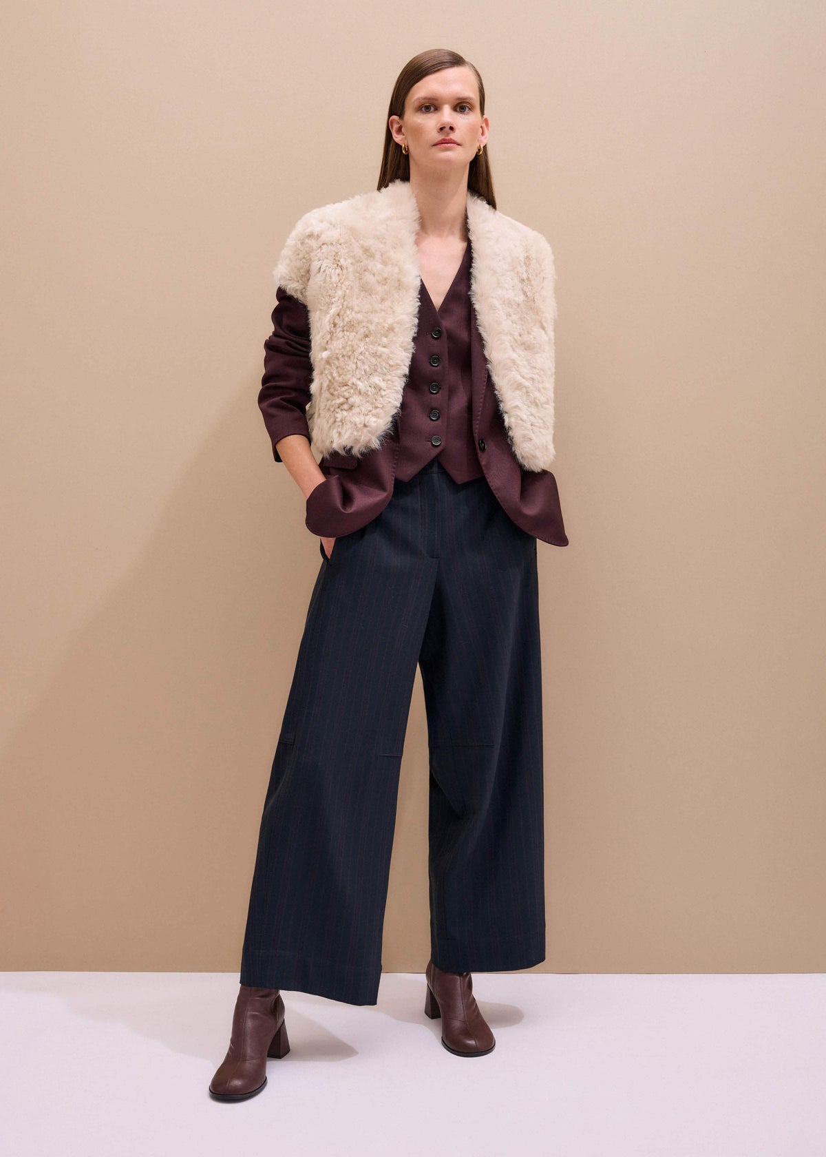 ME+EM Clothing Cream Shearling Evening Layering Shrug