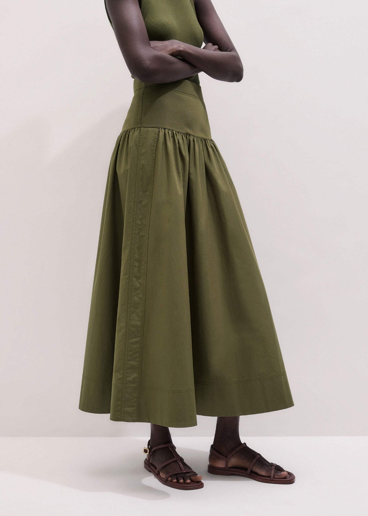 ME+EM Clothing Olive Green Mixed Media Maxi Skirt