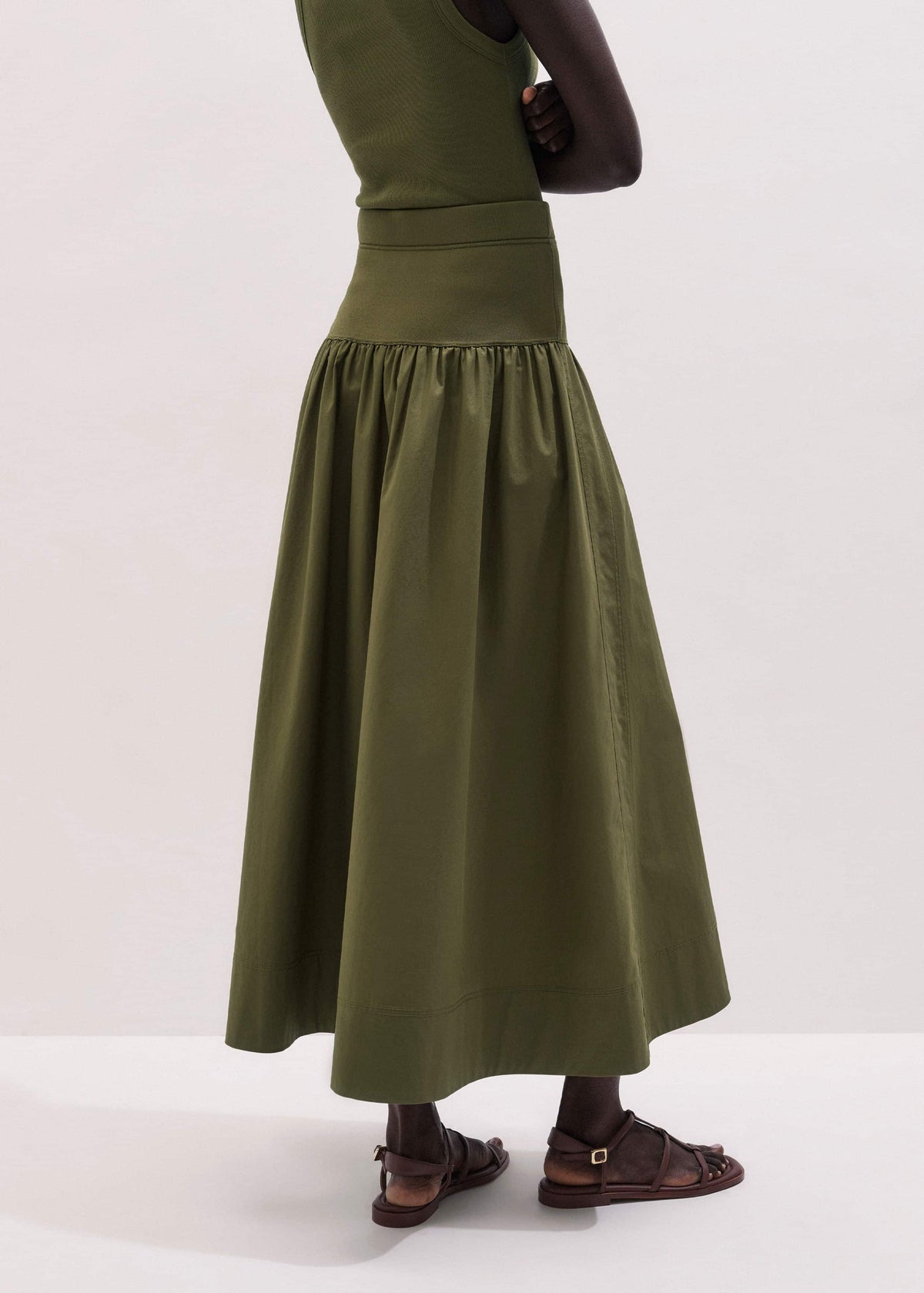 ME+EM Clothing Olive Green Mixed Media Maxi Skirt