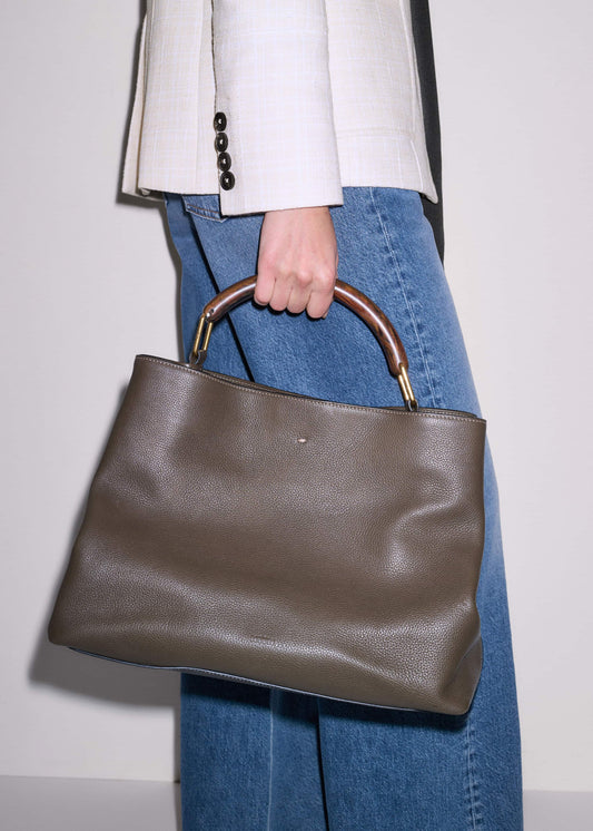 ME+EM Clothing|Accessories Olive Green Leather Soft Constructed Day Bag