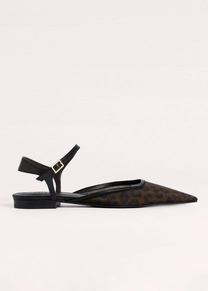 ME+EM Clothing|Accessories Brown Leopard Print Mesh Point-Toe Flat