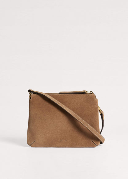 ME+EM Clothing Brown Suede Double Pouch Crossbody Bag