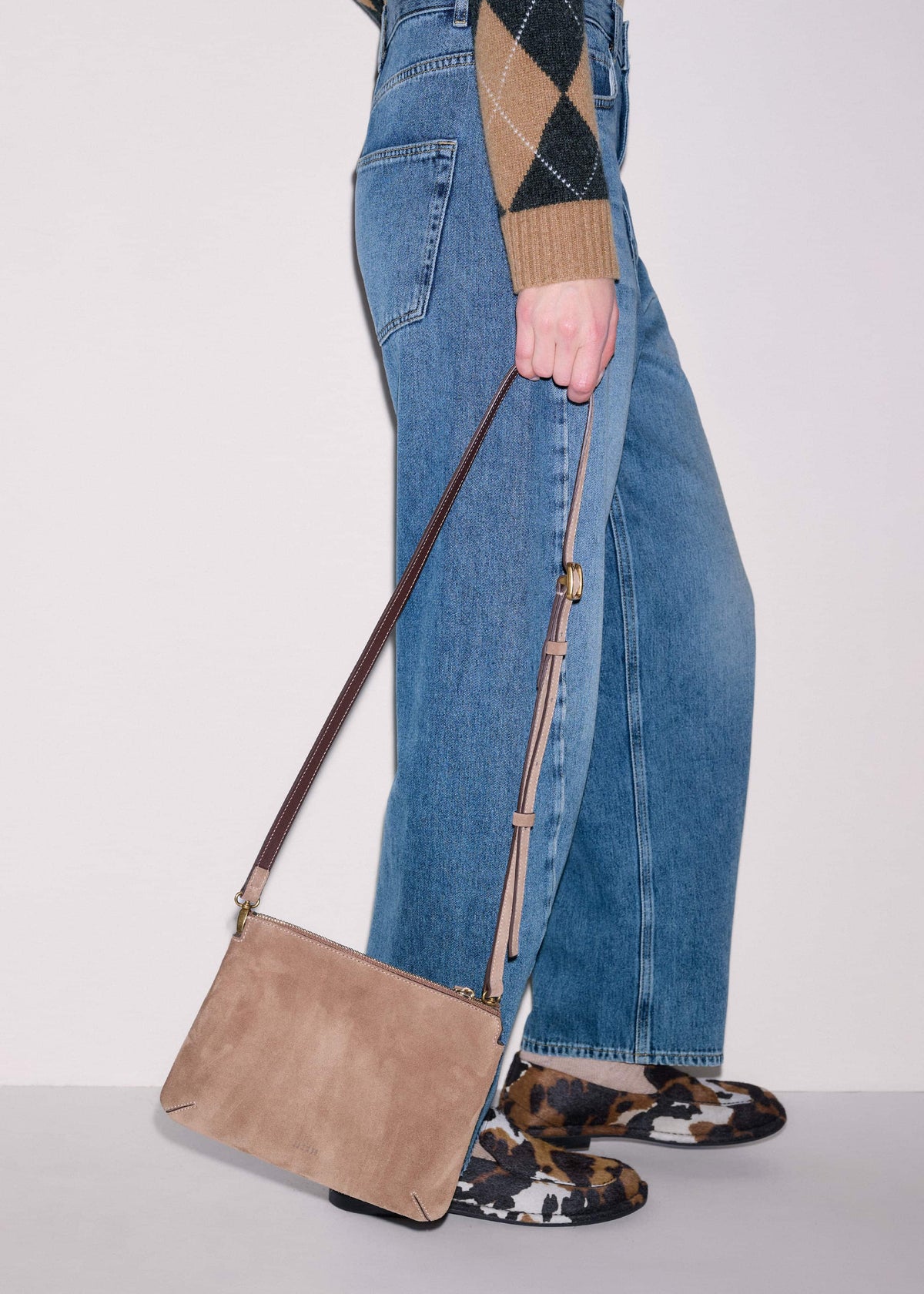 ME+EM Clothing Brown Suede Double Pouch Crossbody Bag