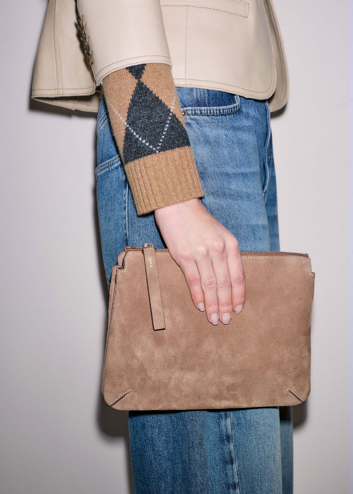 ME+EM Clothing Brown Suede Double Pouch Crossbody Bag