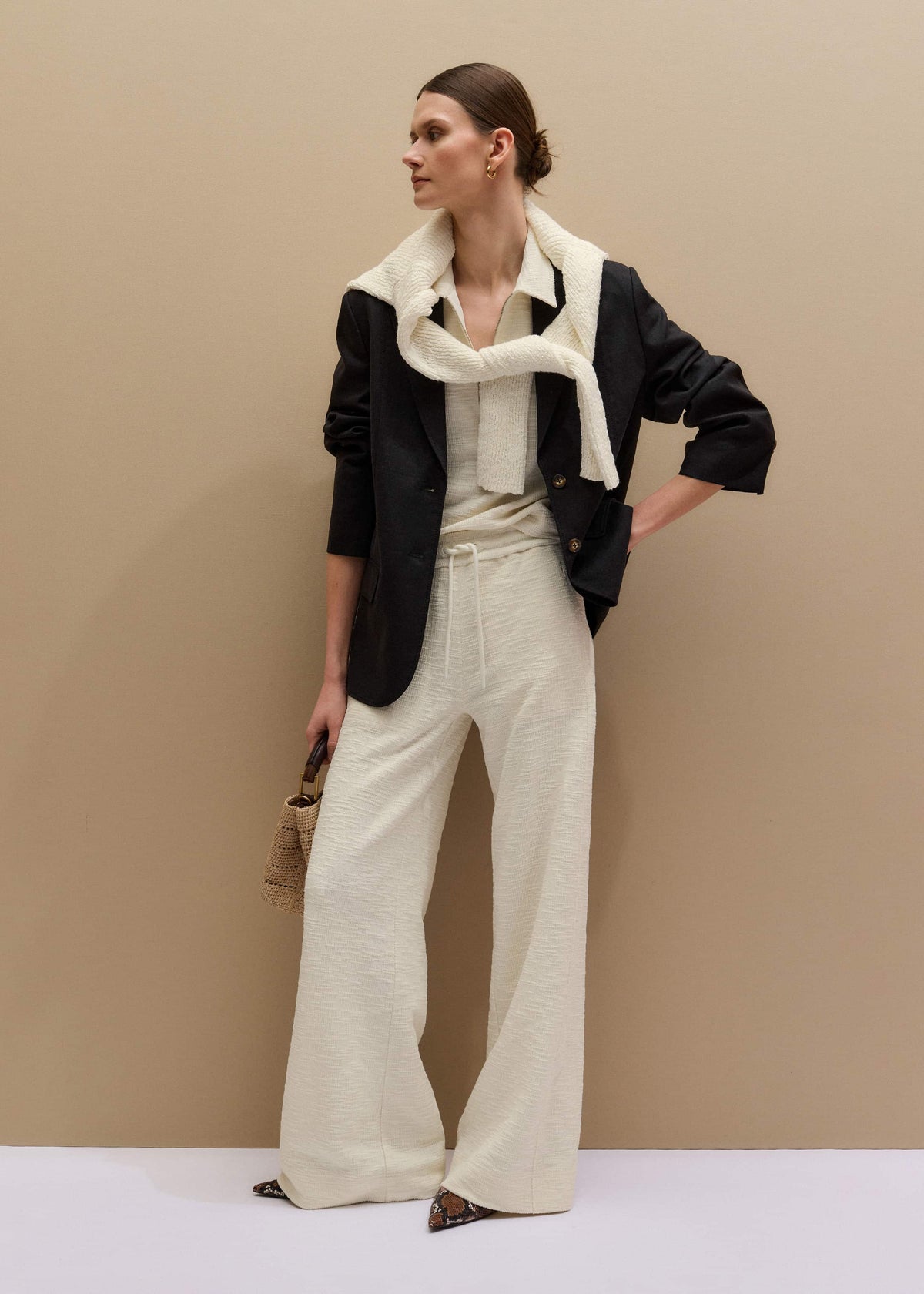 ME+EM Clothing Cream Wide-Leg Track Pant