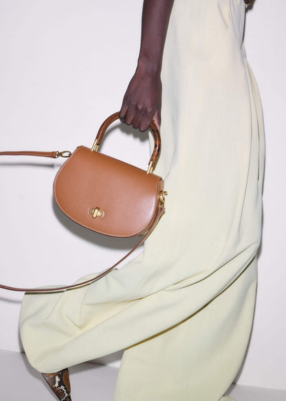 ME+EM Clothing Dark Tan Resin Top Handle Structured Saddle Bag