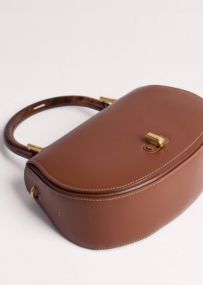 ME+EM Clothing Dark Tan Resin Top Handle Structured Saddle Bag