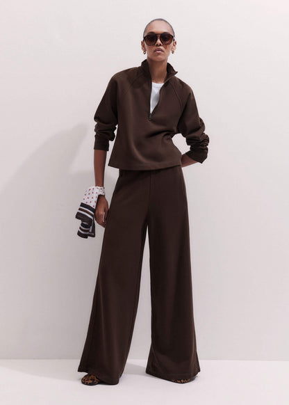 ME+EM Clothing Brown High Zip Neck Crop Top + Wide-Leg Track Pant Co-ord