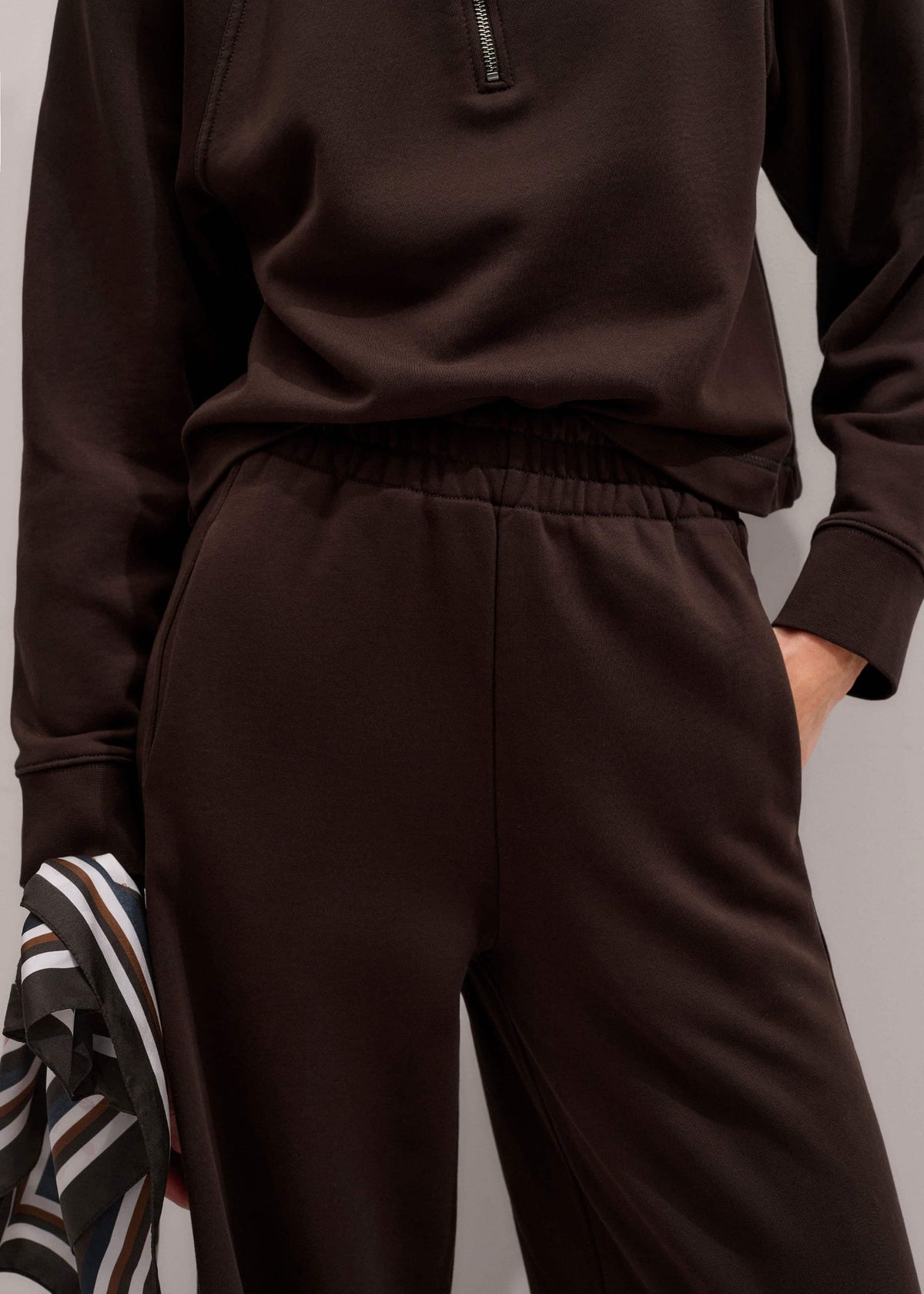 ME+EM Clothing Brown High Zip Neck Crop Top + Wide-Leg Track Pant Co-ord