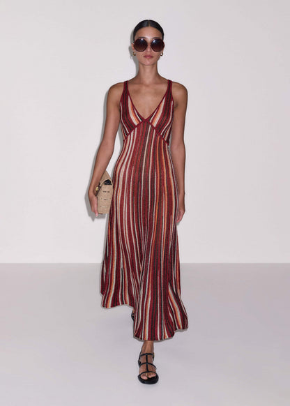 ME+EM Clothing Red Metallic Knit Maxi Dress