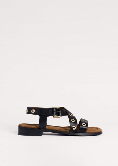 ME+EM Accessories Black Eyelet Stud Sandal
