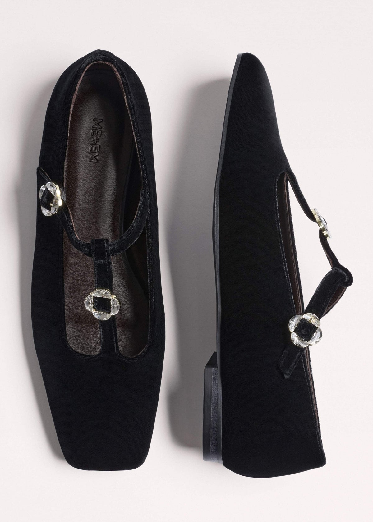 ME+EM Accessories Black Square Toe T-Bar Flat