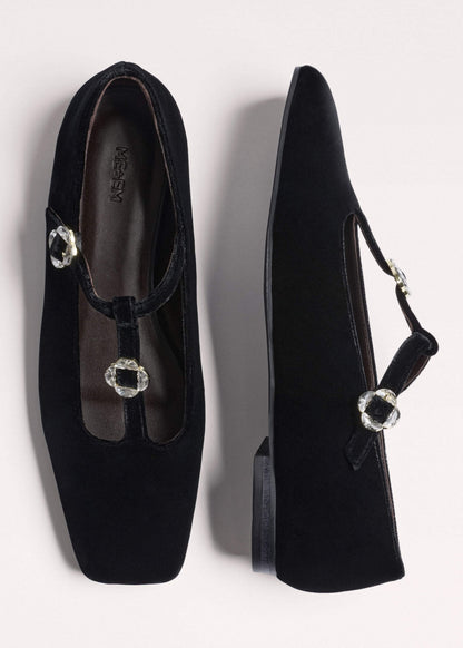 ME+EM Accessories Black Square Toe T-Bar Flat