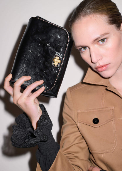 ME+EM Accessories Black Leather Clutch + Crossbody Bag