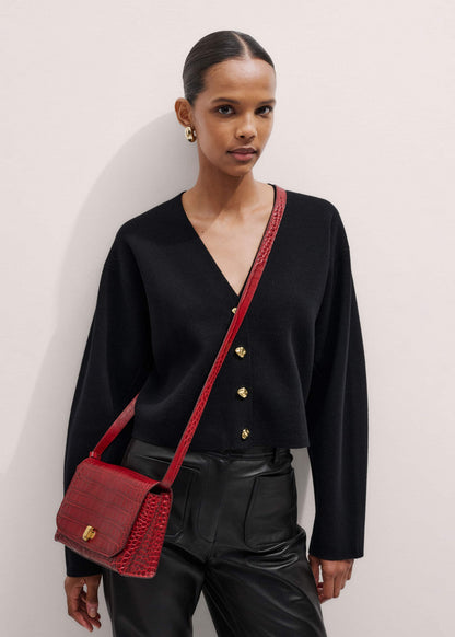 ME+EM Accessories Red Leather Croc Print Clutch 2-in-1 Bag
