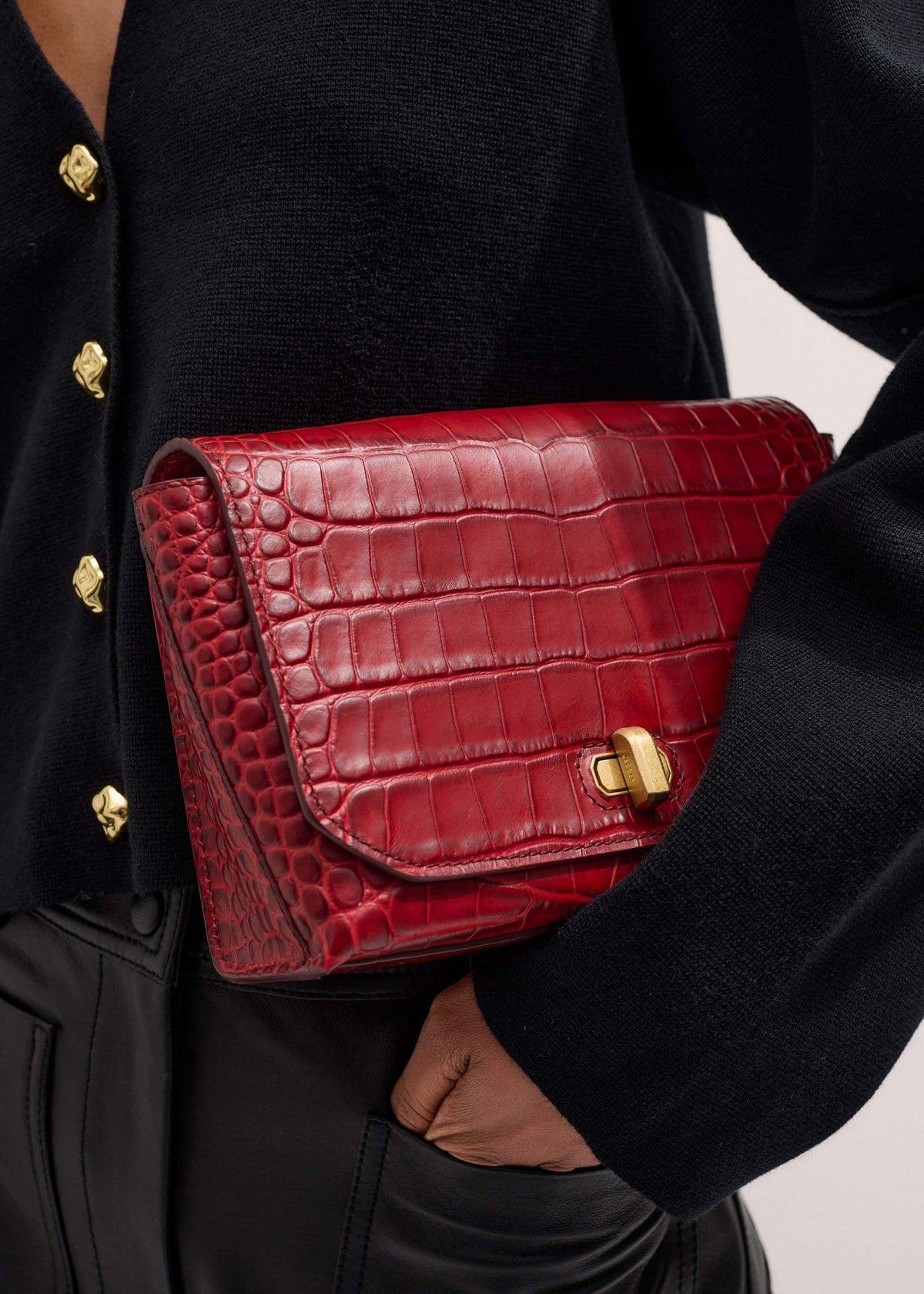 ME+EM Accessories Red Leather Croc Print Clutch 2-in-1 Bag