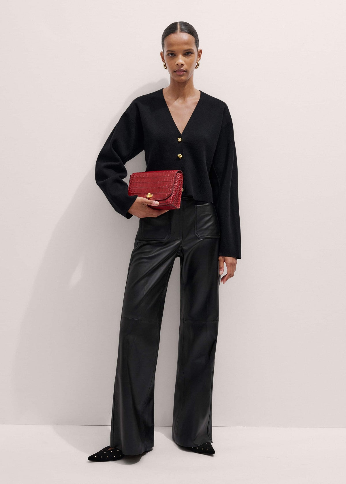 ME+EM Accessories Red Leather Croc Print Clutch 2-in-1 Bag