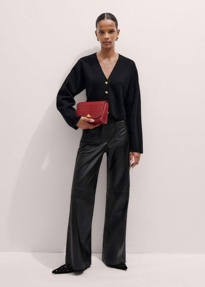ME+EM Accessories Red Leather Croc Print Clutch 2-in-1 Bag