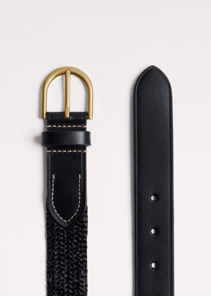 ME+EM Accessories Black Round Raffia Summer Belt