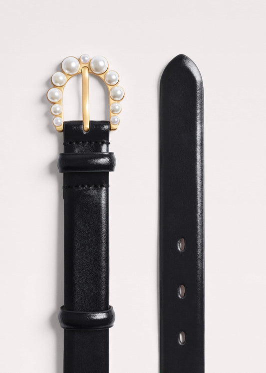 ME+EM Accessories Black Faux Pearl Buckle Belt
