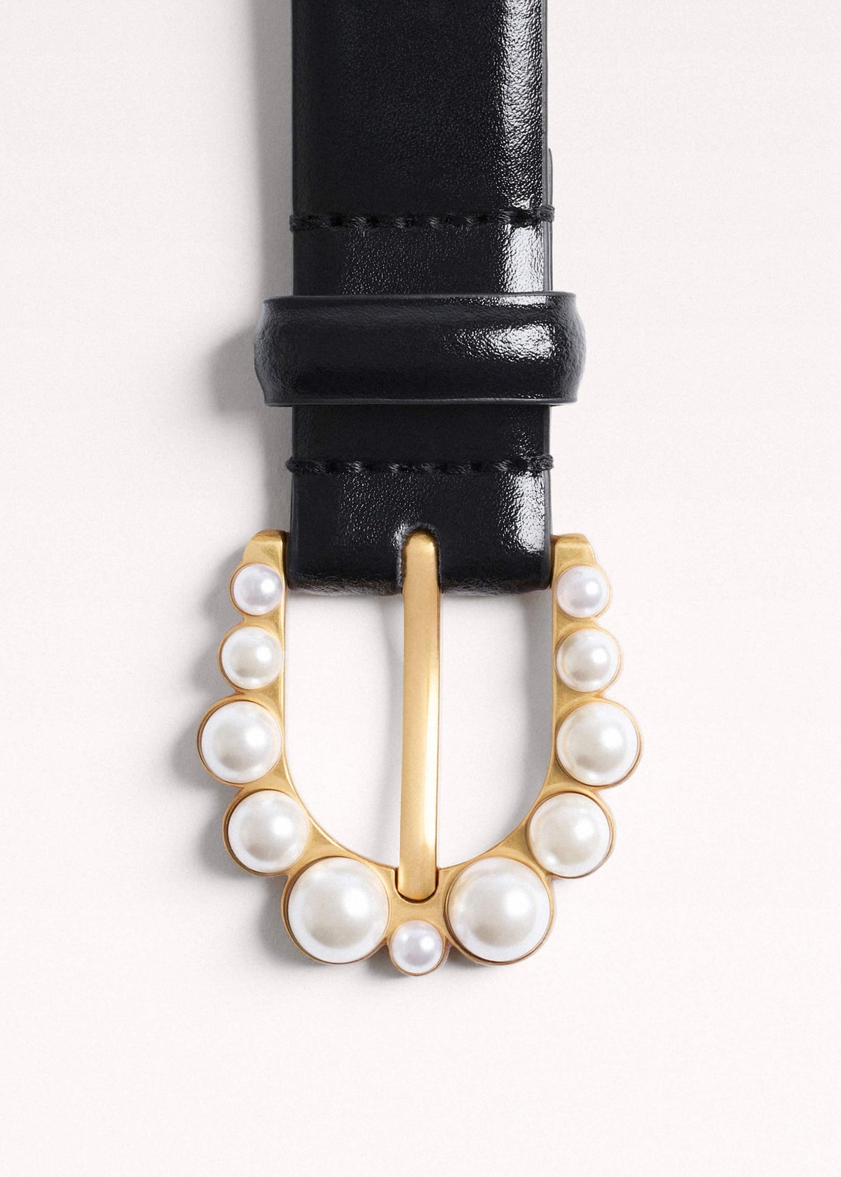 ME+EM Accessories Black Faux Pearl Buckle Belt