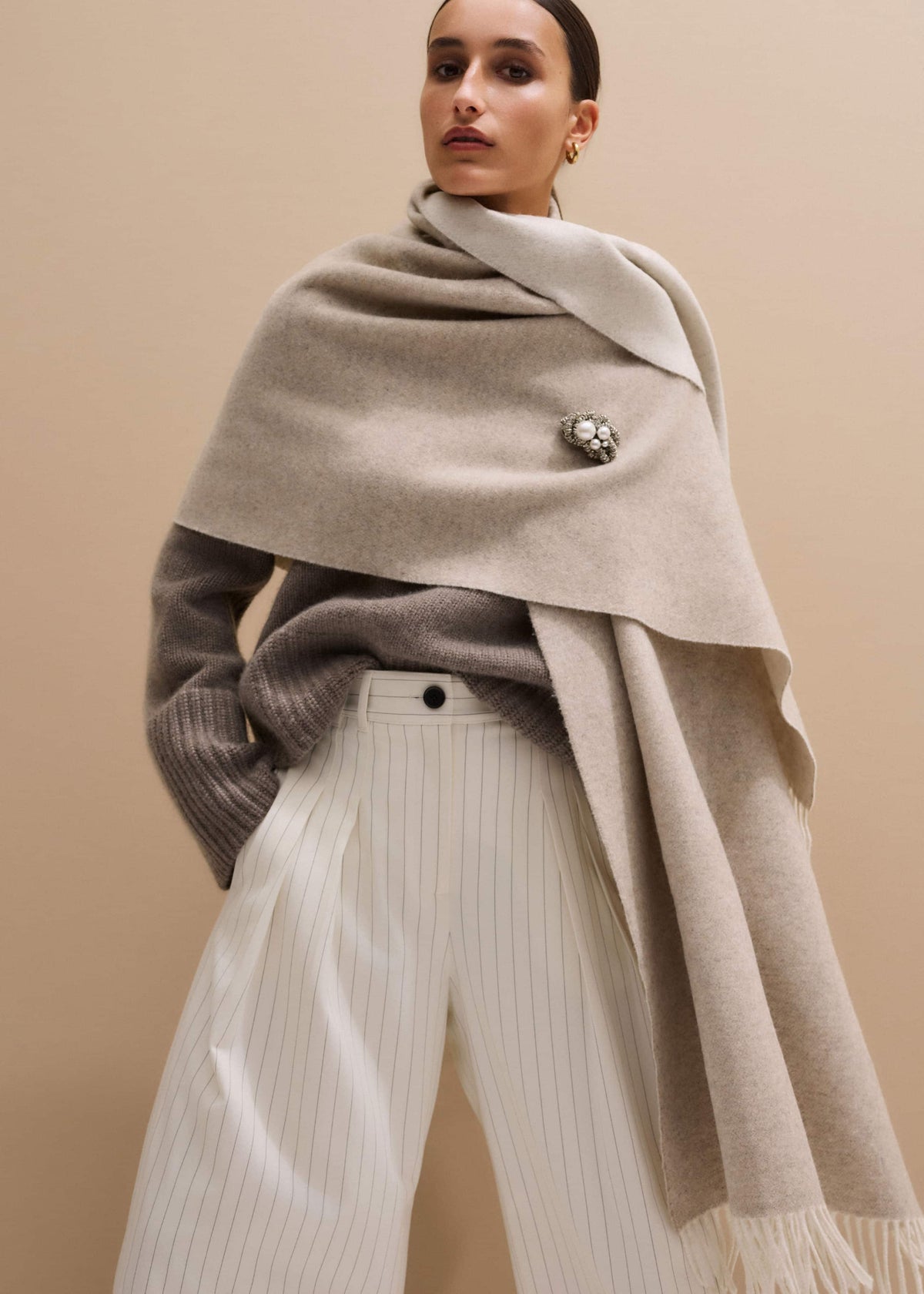 ME+EM Accessories Cream Cashmere Blend Travel Scarf