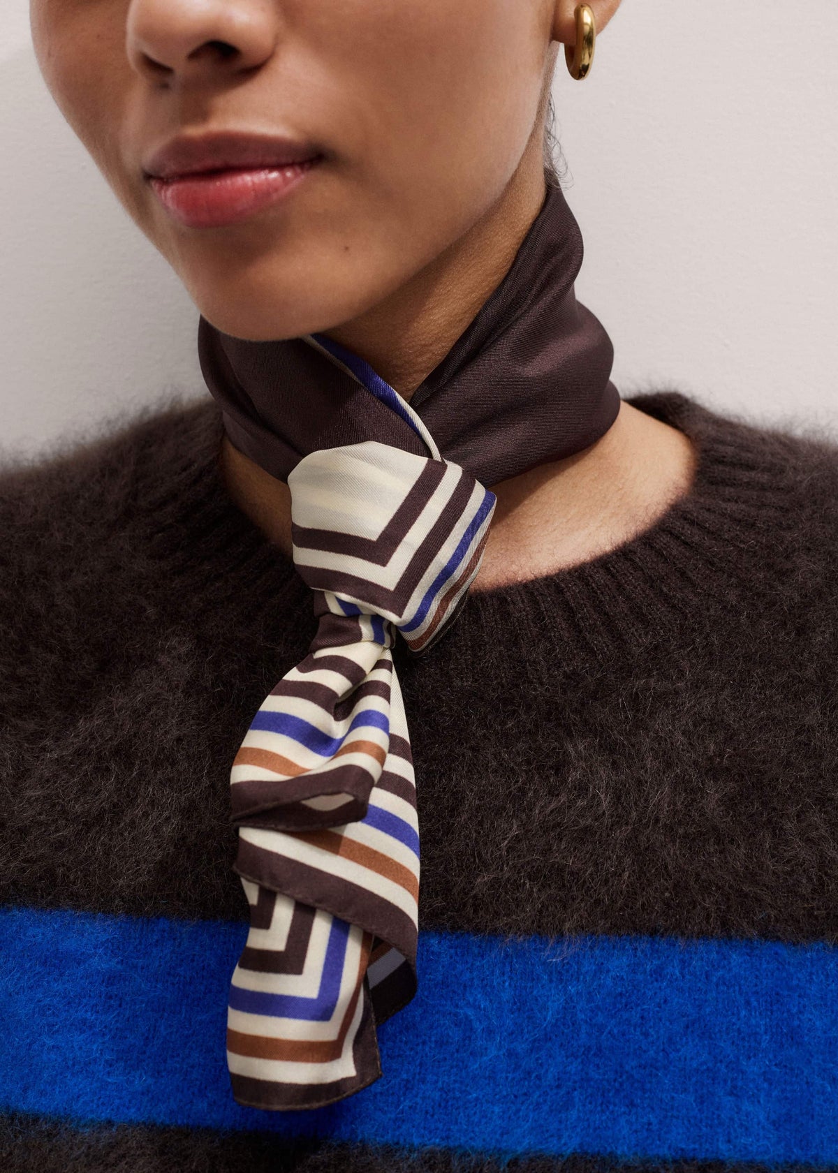 ME+EM Accessories Brown Striped Silk Multi-Border Scarf