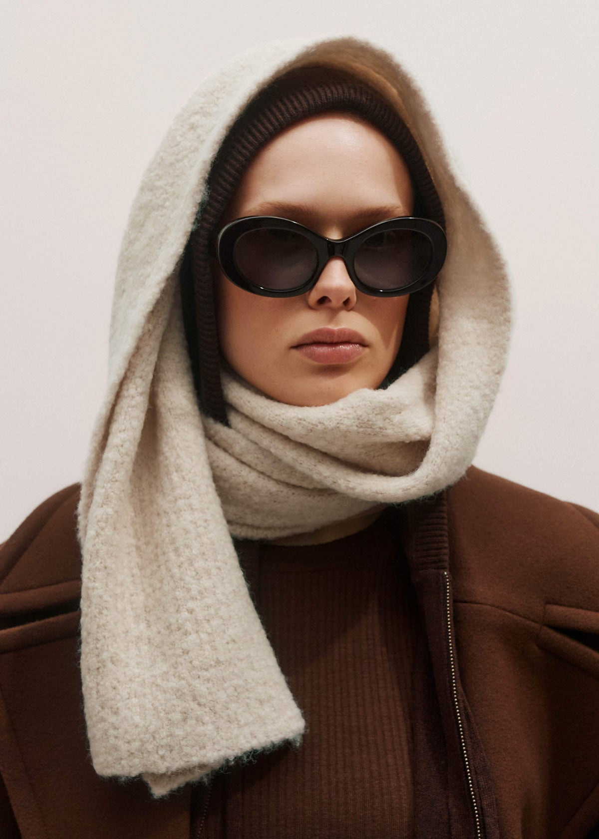 ME+EM Accessories Oatmeal Merino Wool Bouclé Knit Scarf